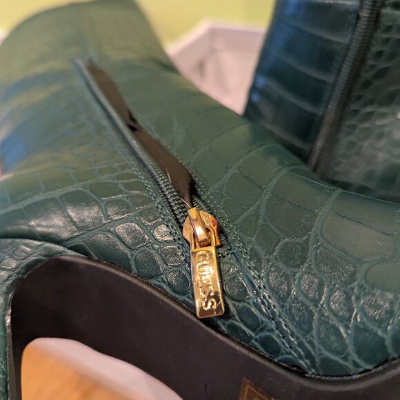 GUESS Faux-Croc leather Boots Forest Green Sz 6 - Picture 2 of 12